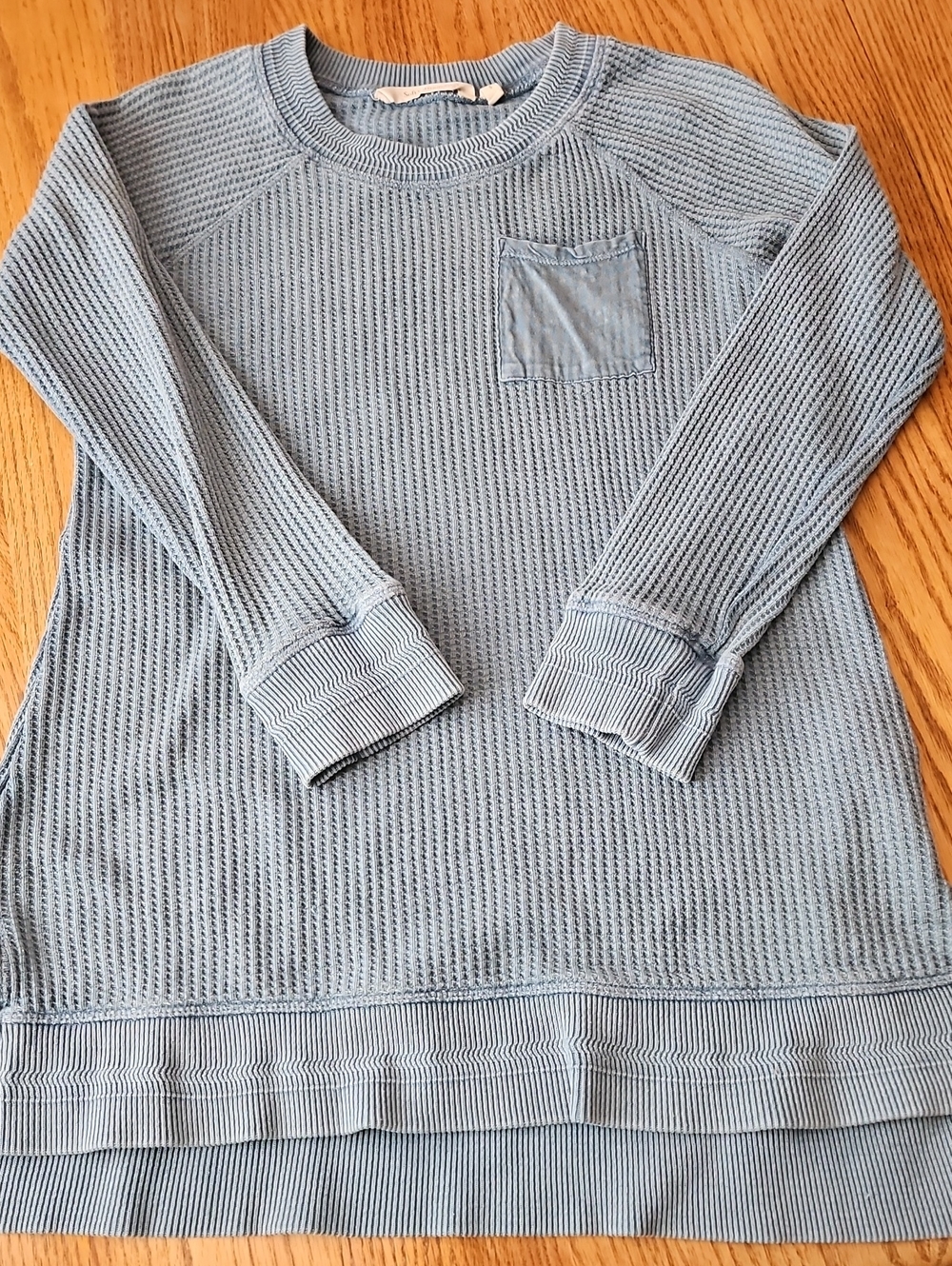 SOFT SURROUNDINGS BLUE WAFFLE KNIT TOP SZ S